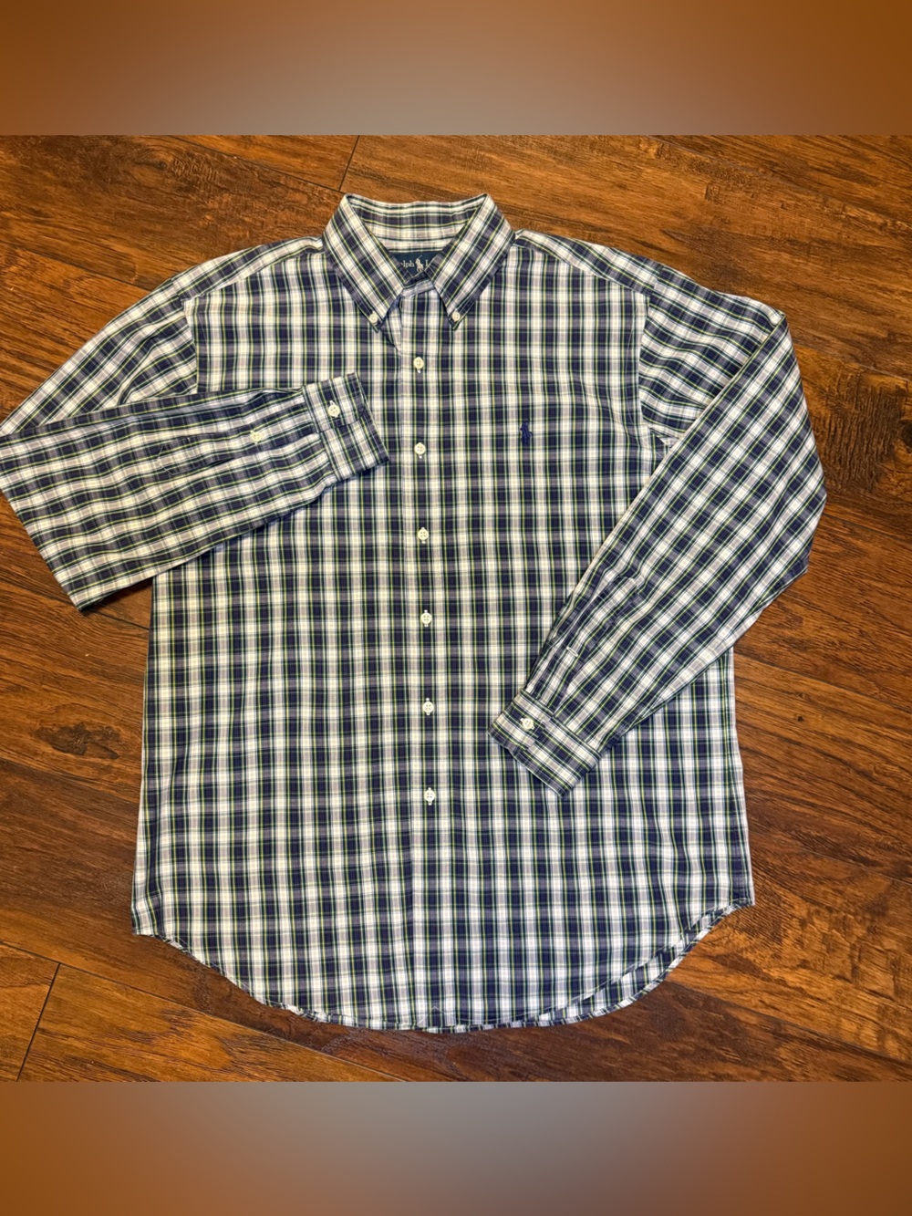 VTG 90’s Ralph Lauren Men's Classic Fit Size L Plaid  Long Sleeve Button Up Pony
